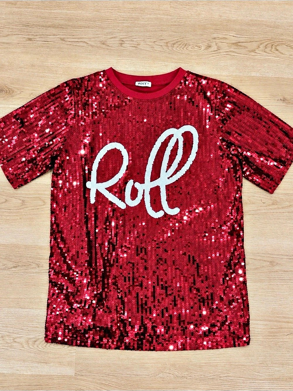 WHY DRESS Red Sequin Short Sleeve Tee